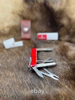 Victorinox Swiss Handyman Knife Red Handles & Brown Leather Sheath Mint In Box