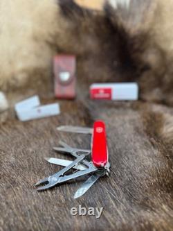 Victorinox Swiss Handyman Knife Red Handles & Brown Leather Sheath Mint In Box