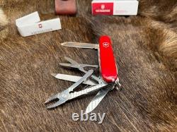 Victorinox Swiss Handyman Knife Red Handles & Brown Leather Sheath Mint In Box
