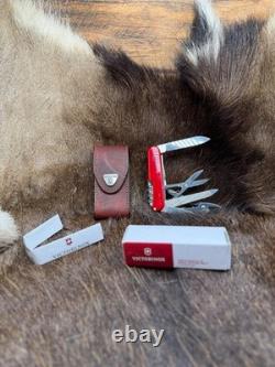 Victorinox Swiss Handyman Knife Red Handles & Brown Leather Sheath Mint In Box