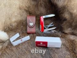 Victorinox Swiss Handyman Knife Red Handles & Brown Leather Sheath Mint In Box