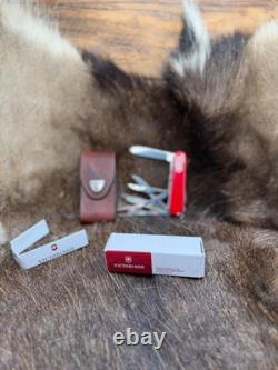 Victorinox Swiss Handyman Knife Red Handles & Brown Leather Sheath Mint In Box
