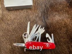 Victorinox Swiss Swiss Champ Knife Red Handles & Leather Sheath Mint In Box++