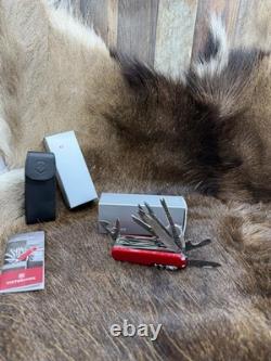 Victorinox Swiss Swiss Champ Knife Red Handles & Leather Sheath Mint In Box++