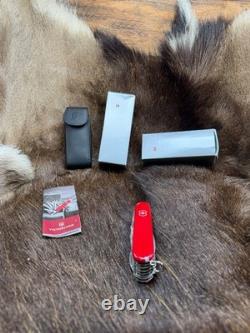 Victorinox Swiss Swiss Champ Knife Red Handles & Leather Sheath Mint In Box++