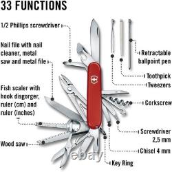 Victorinox Swiss Swiss Champ Knife Red Handles & Leather Sheath Mint In Box++
