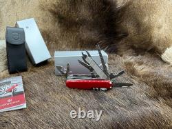 Victorinox Swiss Swiss Champ Knife Red Handles & Leather Sheath Mint In Box++