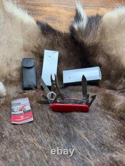 Victorinox Swiss Swiss Champ Knife Red Handles & Leather Sheath Mint In Box++