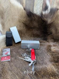 Victorinox Swiss Swiss Champ Knife Red Handles & Leather Sheath Mint In Box++