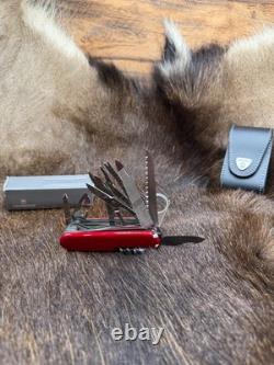 Victorinox Swiss Swiss Champ Knife Red Handles & Leather Sheath Mint In Box++
