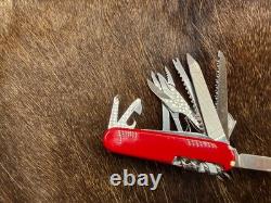 Victorinox Swiss Swiss Champ Knife Red Handles & Leather Sheath Mint In Box++