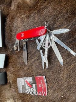 Victorinox Swiss Swiss Champ Knife Red Handles & Leather Sheath Mint In Box++