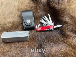 Victorinox Swiss Swiss Champ Knife Red Handles & Leather Sheath Mint In Box++