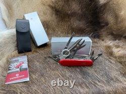 Victorinox Swiss Swiss Champ Knife Red Handles & Leather Sheath Mint In Box++