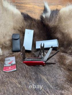 Victorinox Swiss Swiss Champ Knife Red Handles & Leather Sheath Mint In Box++