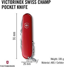 Victorinox Swiss Swiss Champ Knife Red Handles & Leather Sheath Mint In Box++