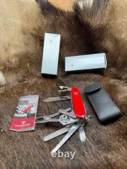 Victorinox Swiss Swiss Champ Knife Red Handles & Leather Sheath Mint In Box++