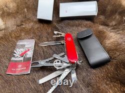 Victorinox Swiss Swiss Champ Knife Red Handles & Leather Sheath Mint In Box++