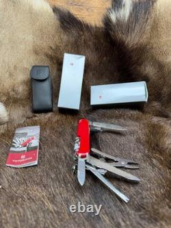 Victorinox Swiss Swiss Champ Knife Red Handles & Leather Sheath Mint In Box++