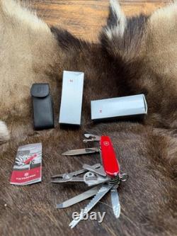 Victorinox Swiss Swiss Champ Knife Red Handles & Leather Sheath Mint In Box++
