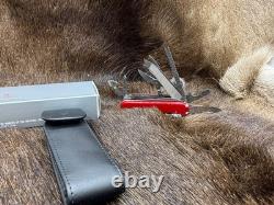 Victorinox Swiss Swiss Champ Knife Red Handles & Leather Sheath Mint In Box++