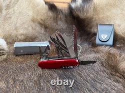 Victorinox Swiss Swiss Champ Knife Red Handles & Leather Sheath Mint In Box++