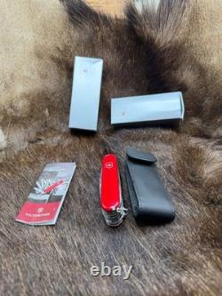 Victorinox Swiss Swiss Champ Knife Red Handles & Leather Sheath Mint In Box++