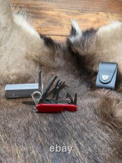 Victorinox Swiss Swiss Champ Knife Red Handles & Leather Sheath Mint In Box++