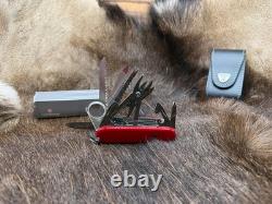 Victorinox Swiss Swiss Champ Knife Red Handles & Leather Sheath Mint In Box++