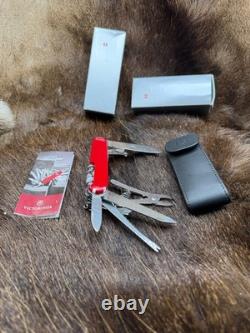 Victorinox Swiss Swiss Champ Knife Red Handles & Leather Sheath Mint In Box++