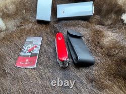 Victorinox Swiss Swiss Champ Knife Red Handles & Leather Sheath Mint In Box++