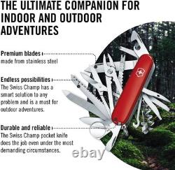 Victorinox Swiss Swiss Champ Knife Red Handles & Leather Sheath Mint In Box++