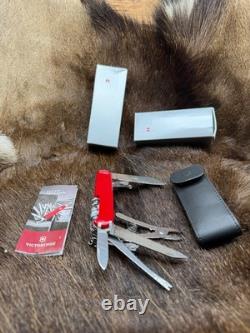 Victorinox Swiss Swiss Champ Knife Red Handles & Leather Sheath Mint In Box++