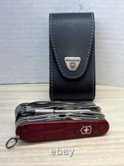 Victorinox SwissChamp XLT 53504 Swiss Army Knife Ruby Red 49 Tool Leather Pouch