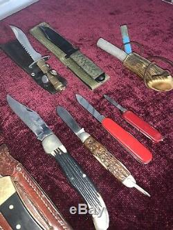 Vintage Knifes Lot Of 14, Case, US Army, Swiss Army, Sterling, And Others
