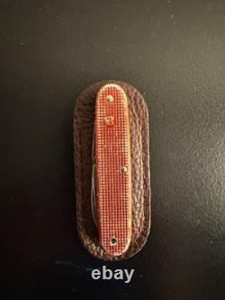 Vintage Victorinox Swiss Army Knife Alox Red Elsener Soldier 1964w leather slip