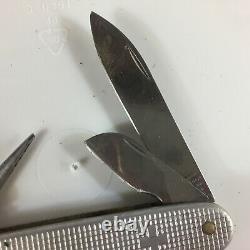 Vintage Victorinox Swiss Army Pocket Knife Metal Silver Ribbed Elinox ALOX Pione